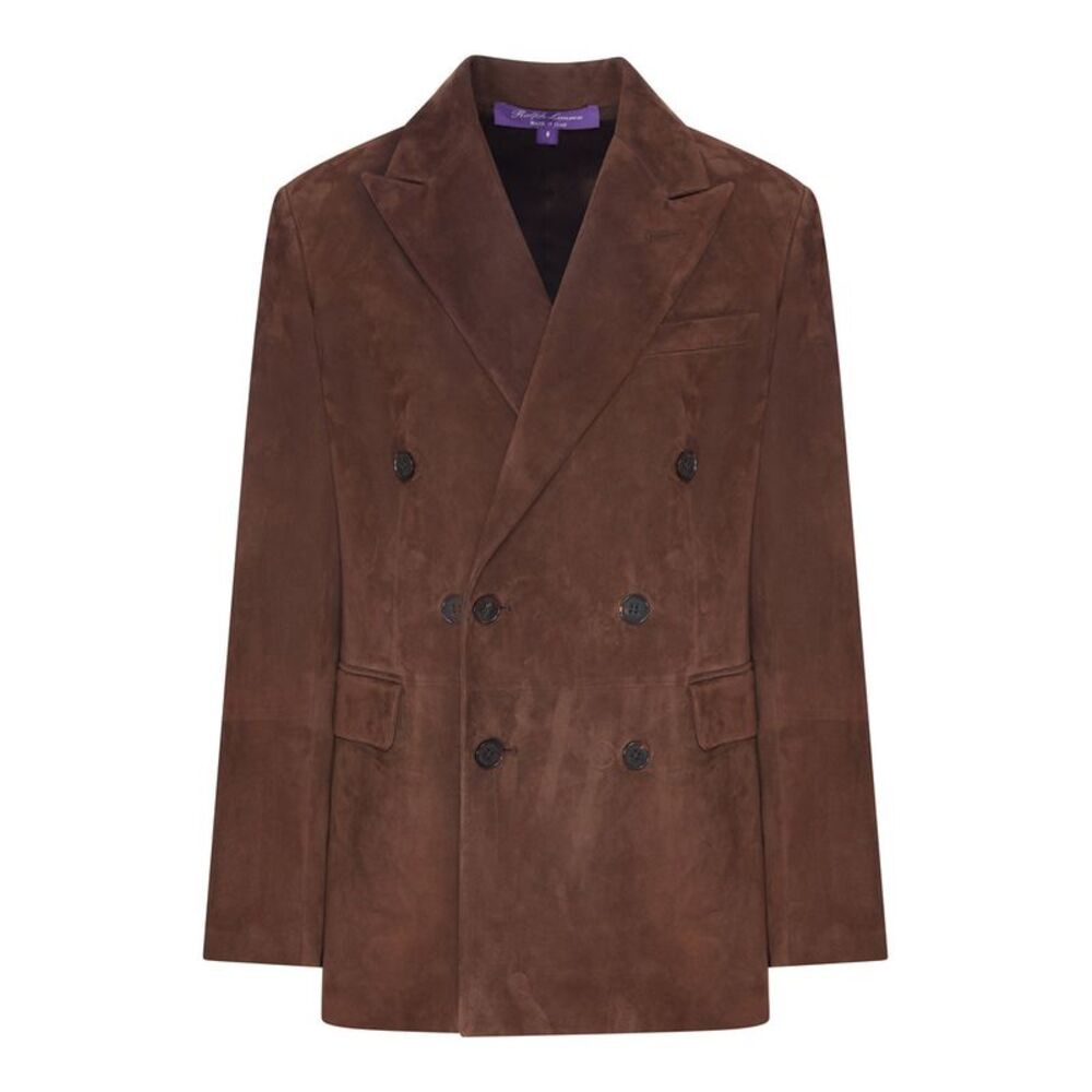 Ralph Lauren Women Brown Double-Breasted Suede Blazer